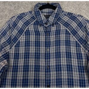Wings + Horns Plaid Flannel Shirt Blue Gray Large